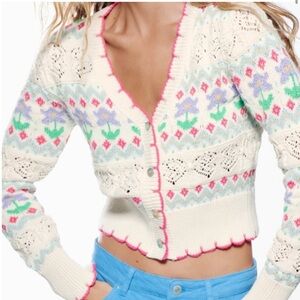 Floral jacquard knit cardigan